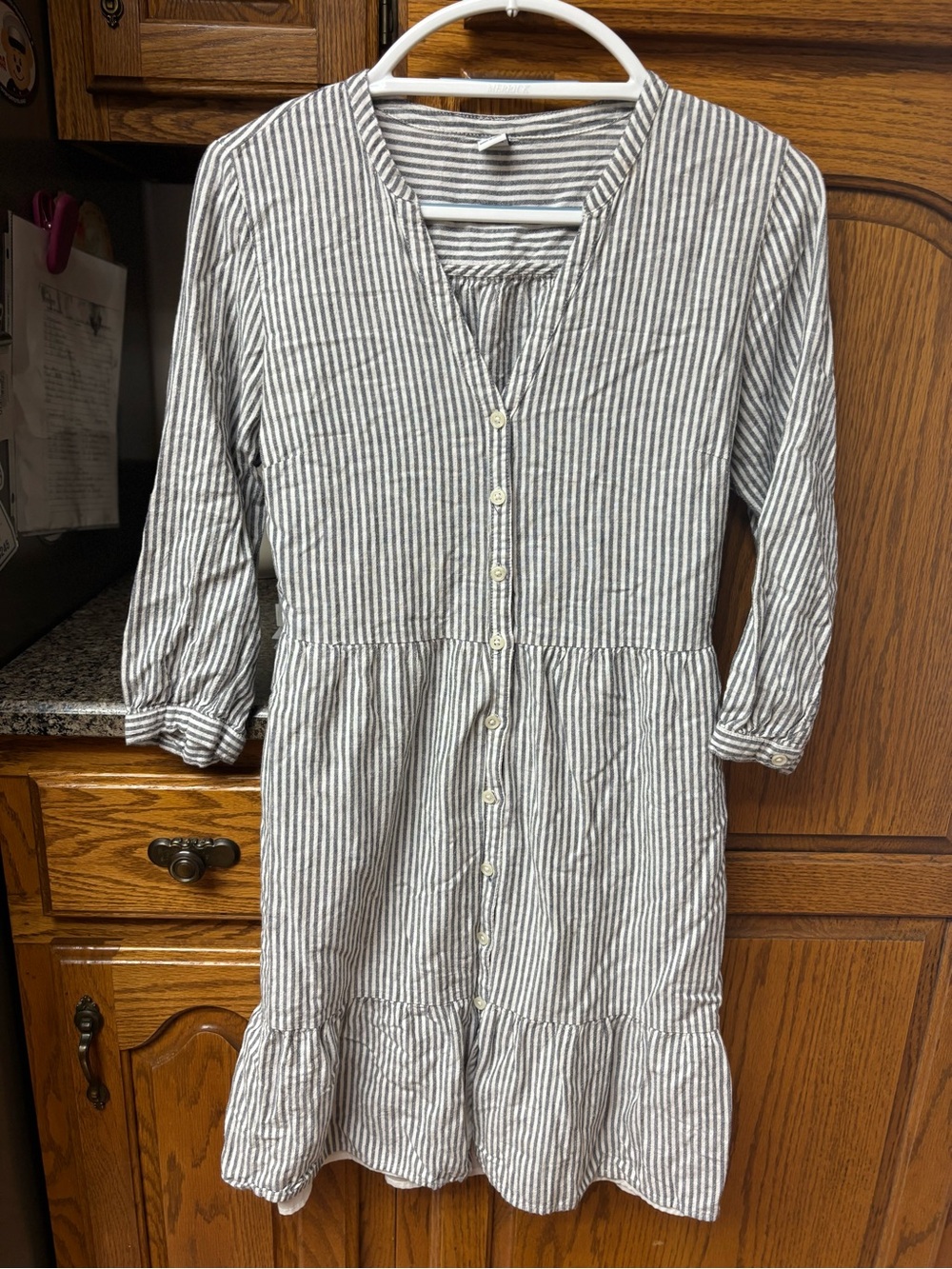 Old Navy Striped Button-Front Dress - Gray & White